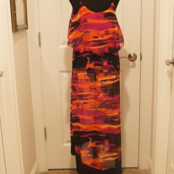 REDUCED Kensie Womens' Pop Over Orange Multi- color Maxi Dress - Picture 2 of 4